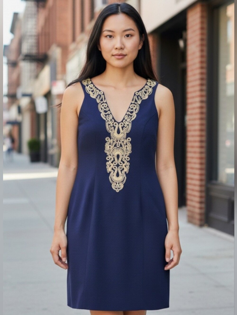 Lilly Pulitzer Navy Mini Dress with Gold Embroidery